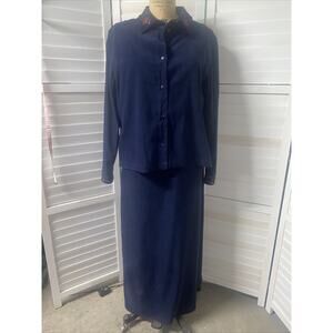 Amanda Smith 2-Piece Set Long Sleeve Blazer Jacket & Dress Suit Blue Size 12